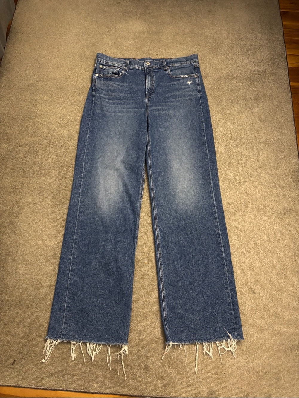 AYR The Secret Sauce Wide Leg Medium Wash Denim Jeans Frayed Hem Women’s